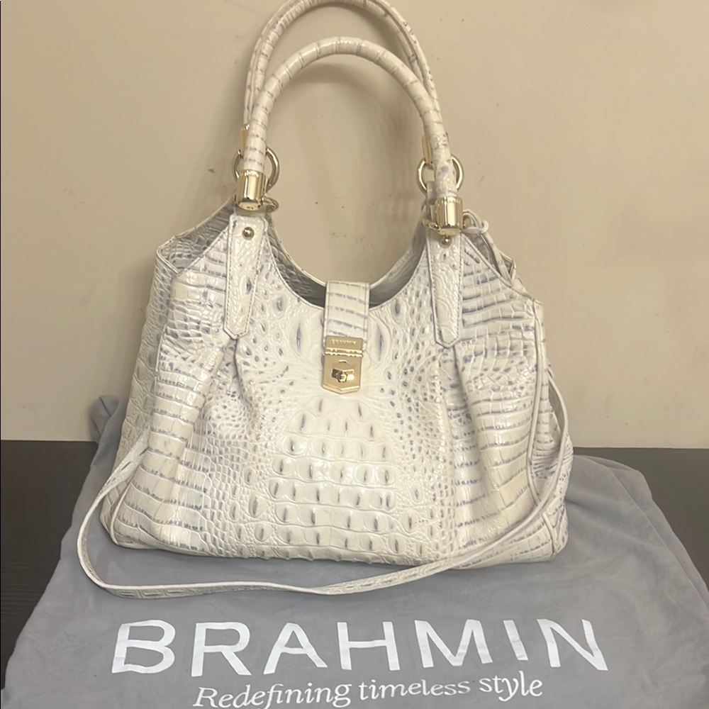 Brahmin Ivory Croc-Embossed Satchel